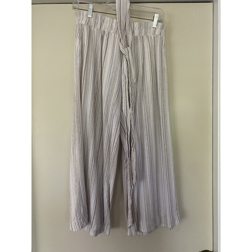 Sneak Peek Striped Wide‎ Leg Linen Blend Pants Neutral Size Small Coastal Preppy